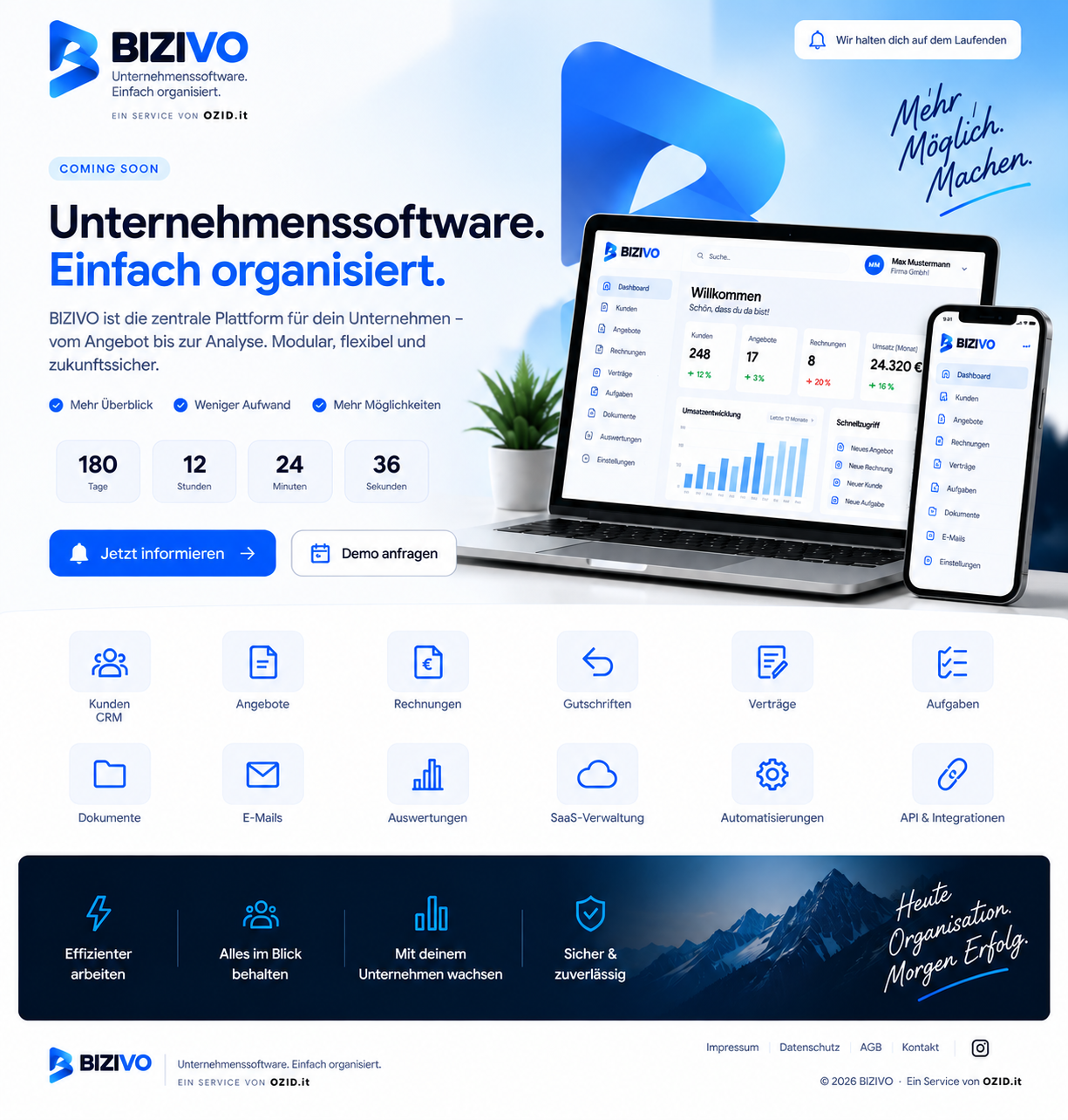BIZIVO Unternehmenssoftware auf Laptop und Smartphone